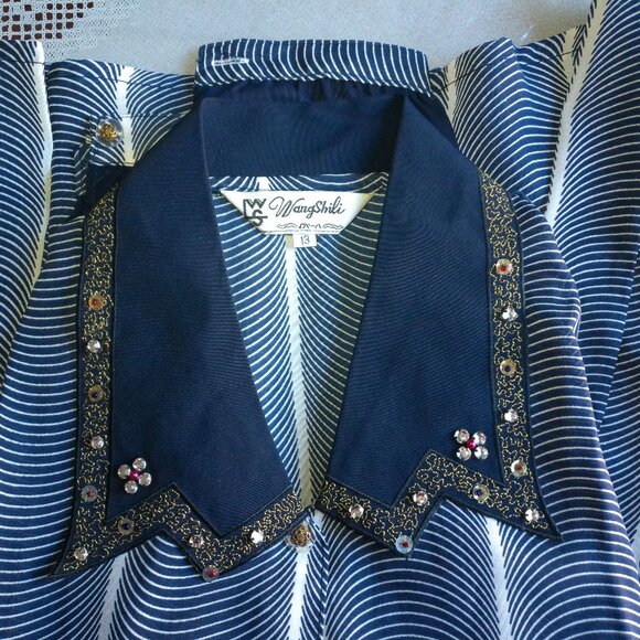 WangShiLi, Blue/white long sleeve shirt, with crystals/sequins design - Picture 8 of 11